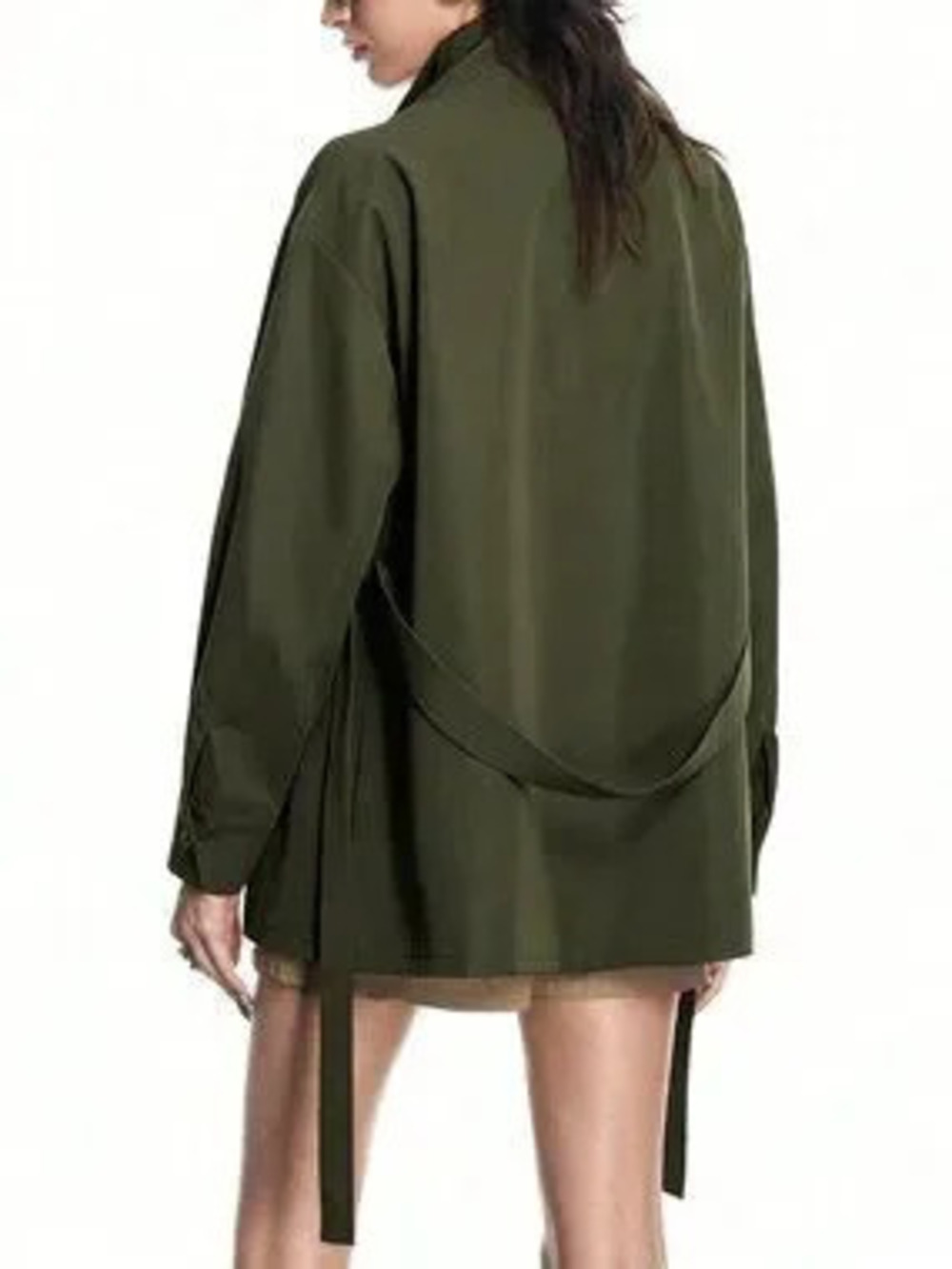 Green Casual Women's Asymmetrical Stand Collar Cape Jacket
